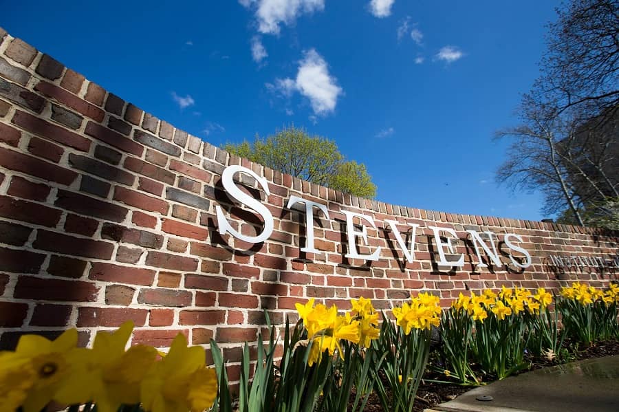 Stevens Institute of Technology sign with flowers